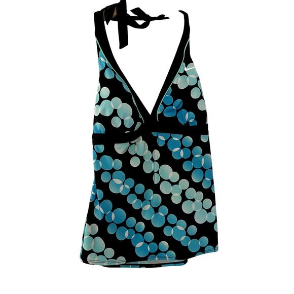Nike Other - Nike halter neck swimsuit top black blue circles padded bra women's size M nylon